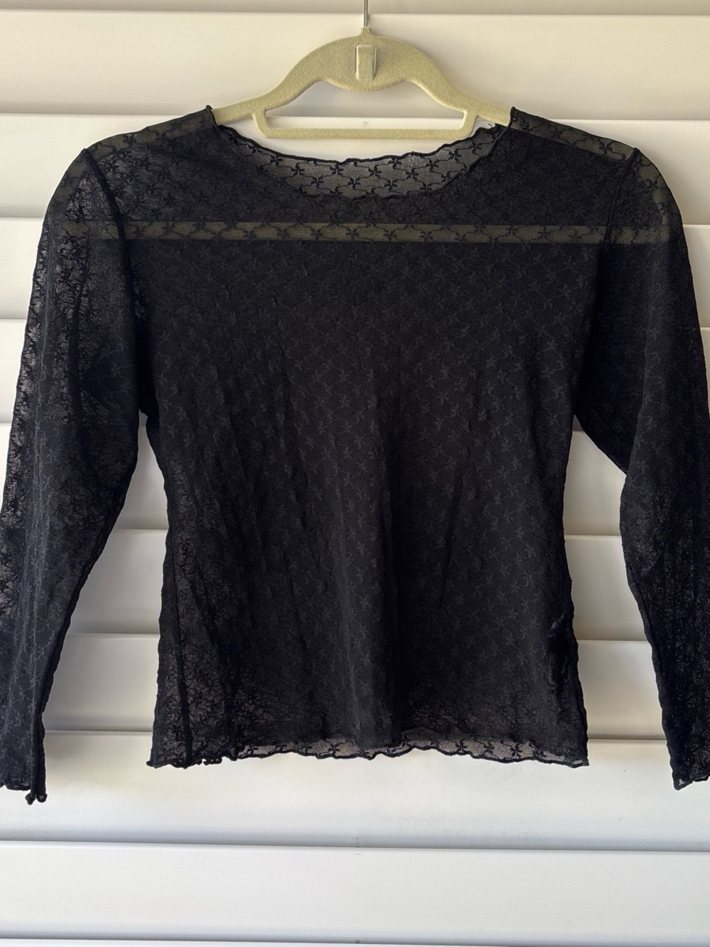Vintage 90s Black Lace Sheer Whimsigoth Fairy Grunge Emo Long Sleeve Top Size S